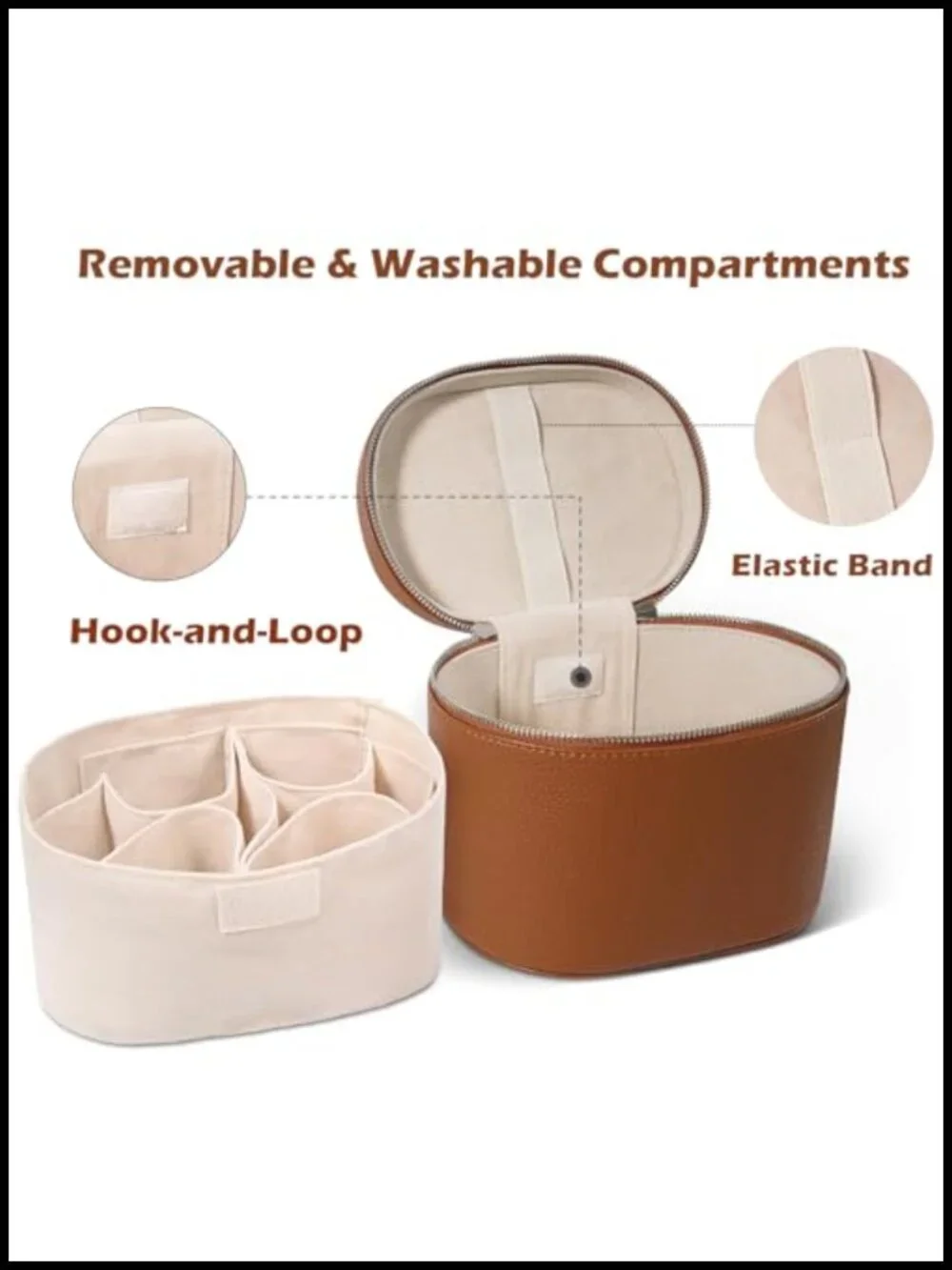 Large Capacity Faux Leather Cosmetic Bag with Removable Washable Compartment
